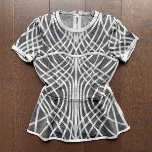 Herve Leger Bandage Short Sleeve Grey and White Abstract - Size XS
